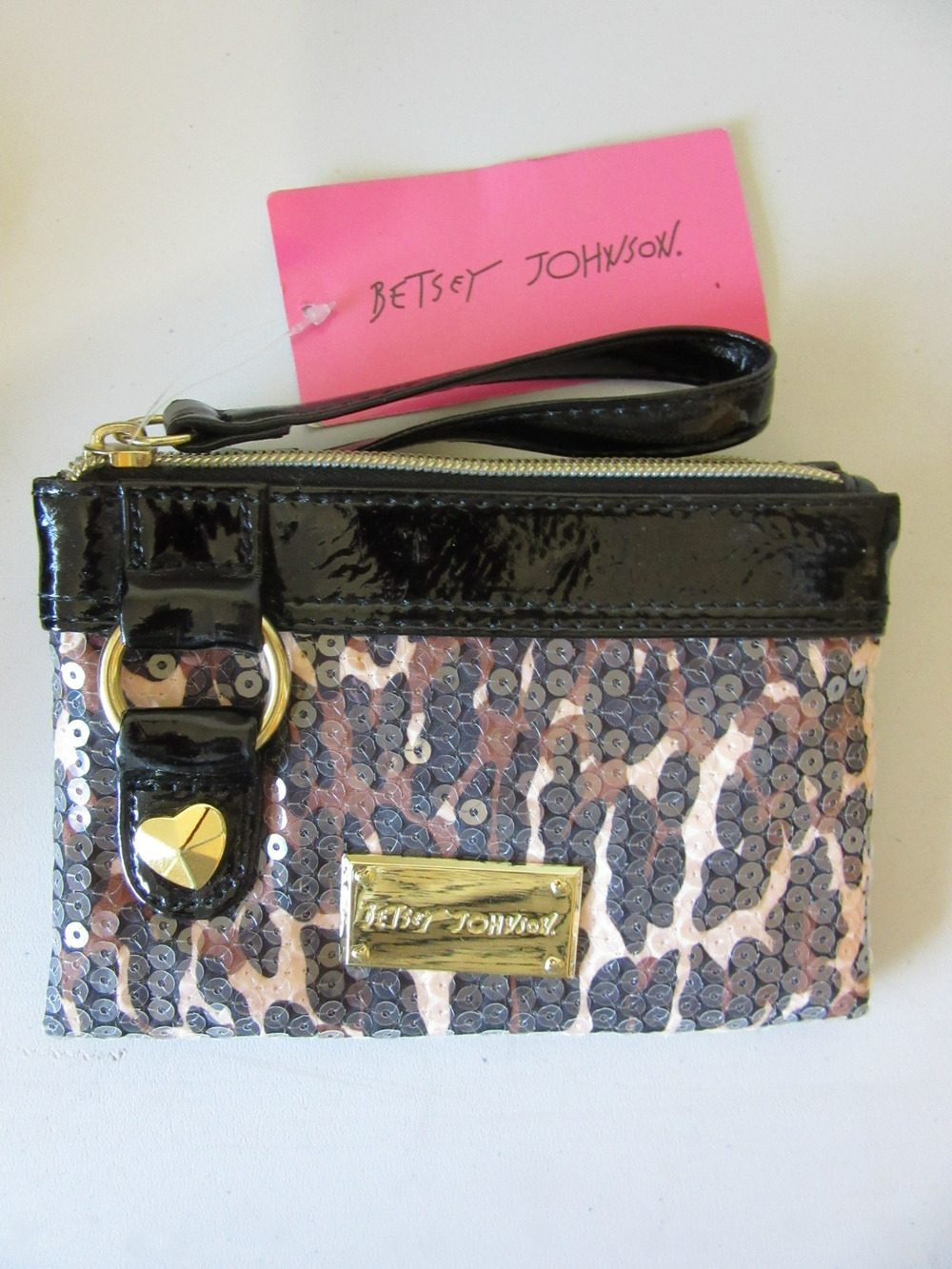 BETSEY JOHNSON Cheetah Punk Sequins Wallet Wristlet-NWT-JB3